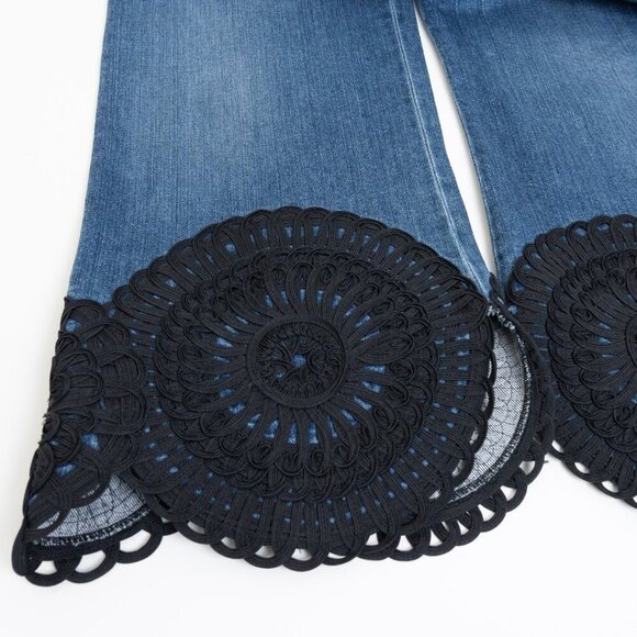 Stella McCartney Lace Hem Cropped Wide Leg Jeans Medium Wash Size 28 - Picture 8 of 14